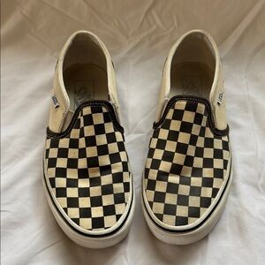 Vans Black and Cream Checkerboard Slip-Ons